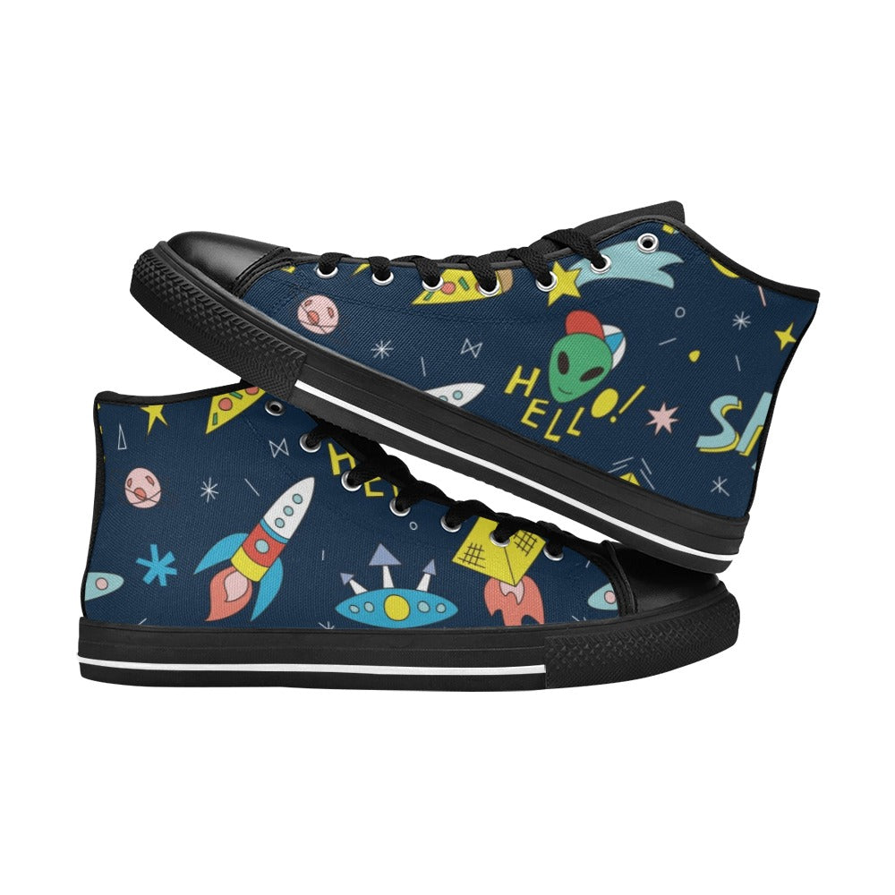 Hello Alien - Kids High Top Canvas Shoes