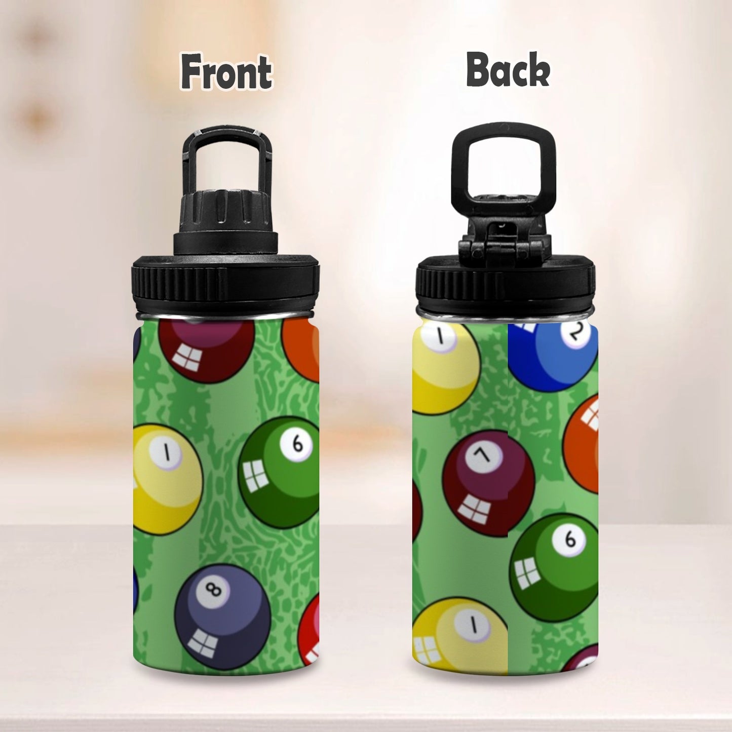 Pool Balls - Kids Water Bottle with Chug Lid (12 oz)