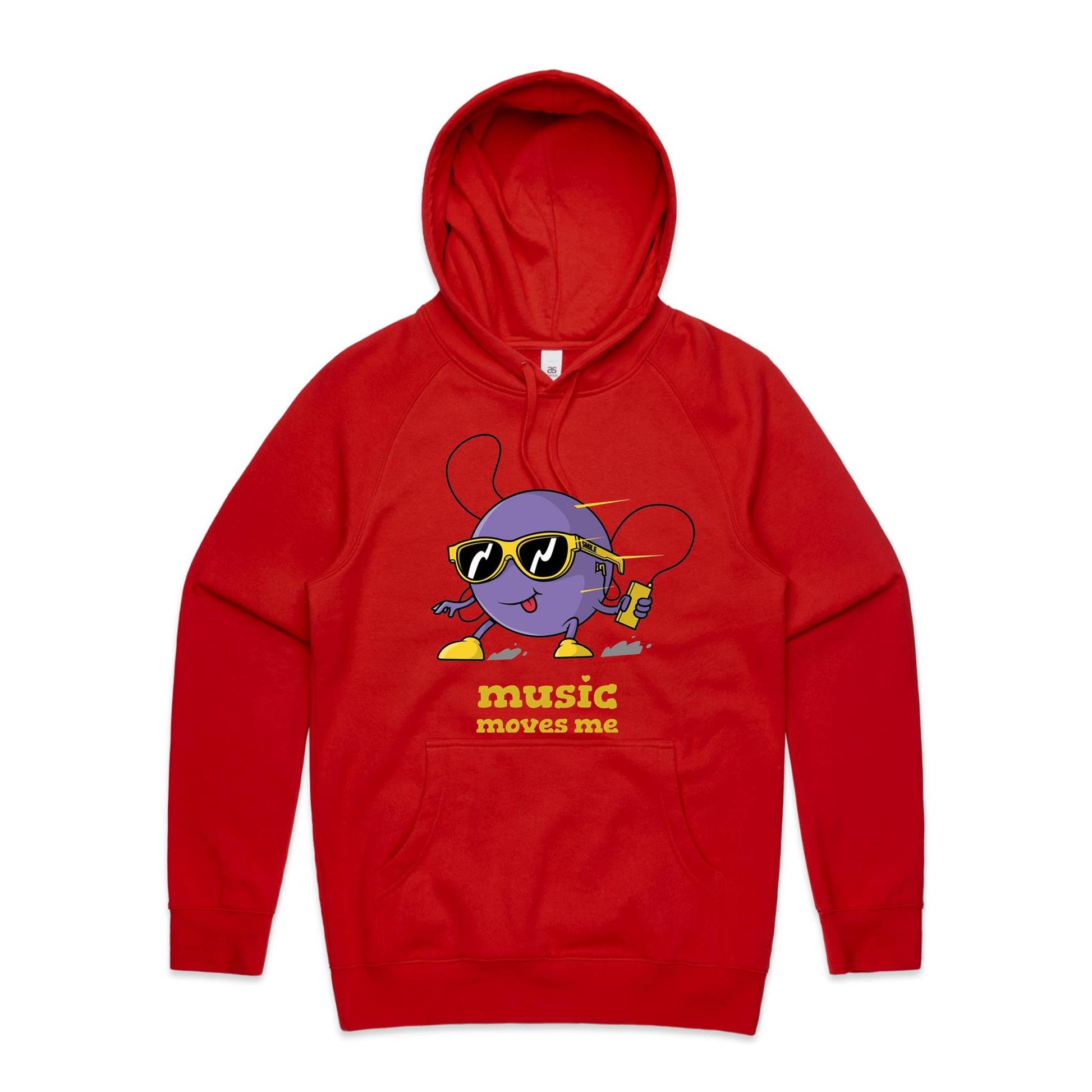 Music Moves Me, Earbuds - Supply Hood Red Mens Supply Hoodie Music