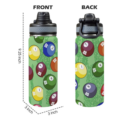 Pool Balls - Insulated Water Bottle with Dual-Use Lid (18oz)