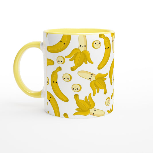 Happy Bananas - White 11oz Ceramic Mug with Colour Inside Ceramic Yellow Colour 11oz Mug food