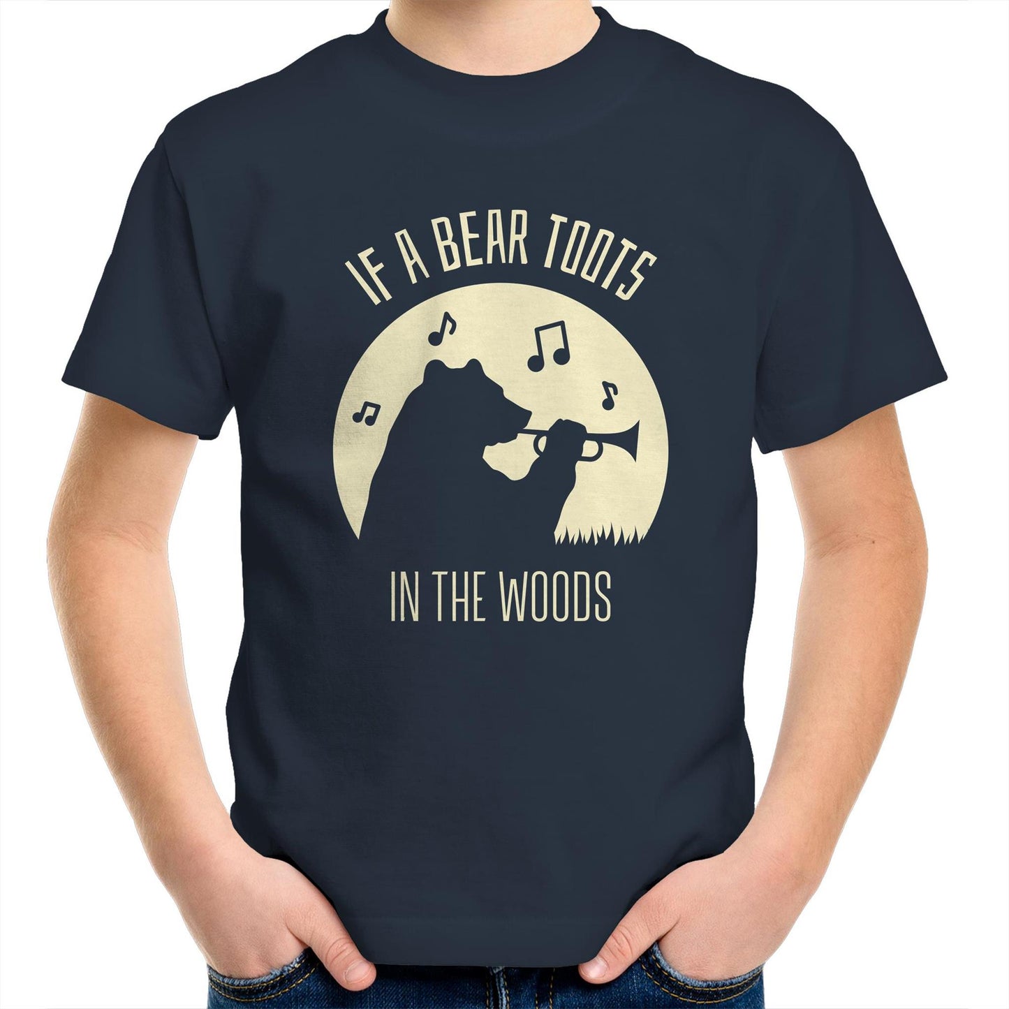 If A Bear Toots In The Woods, Trumpet Player - Kids Youth T-Shirt Navy Kids Youth T-shirt animal Music