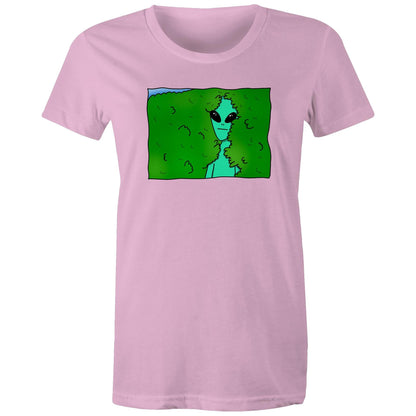 Alien Backing Into Hedge Meme - Womens T-shirt