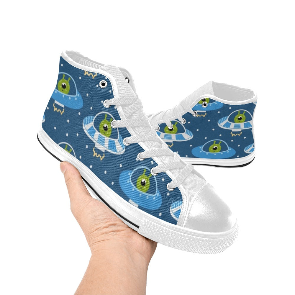 Cute Aliens in UFOs - Kids High Top Canvas Shoes Kids High Top Canvas Shoes Printed Offshore Sci Fi