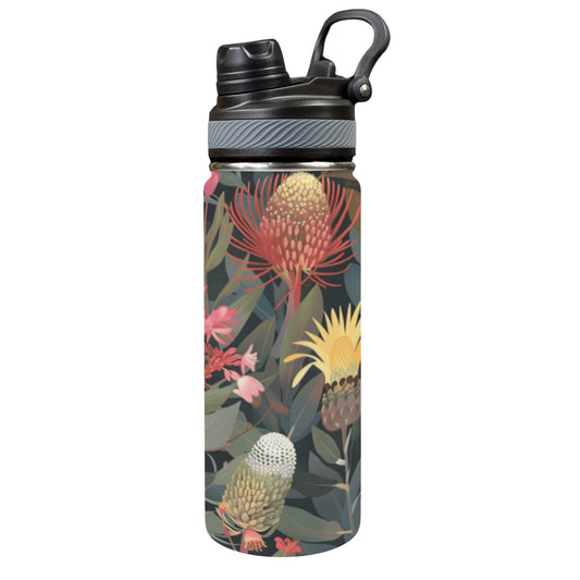 Australian Native Flowers - Insulated Water Bottle with Dual-Use Lid (18oz)