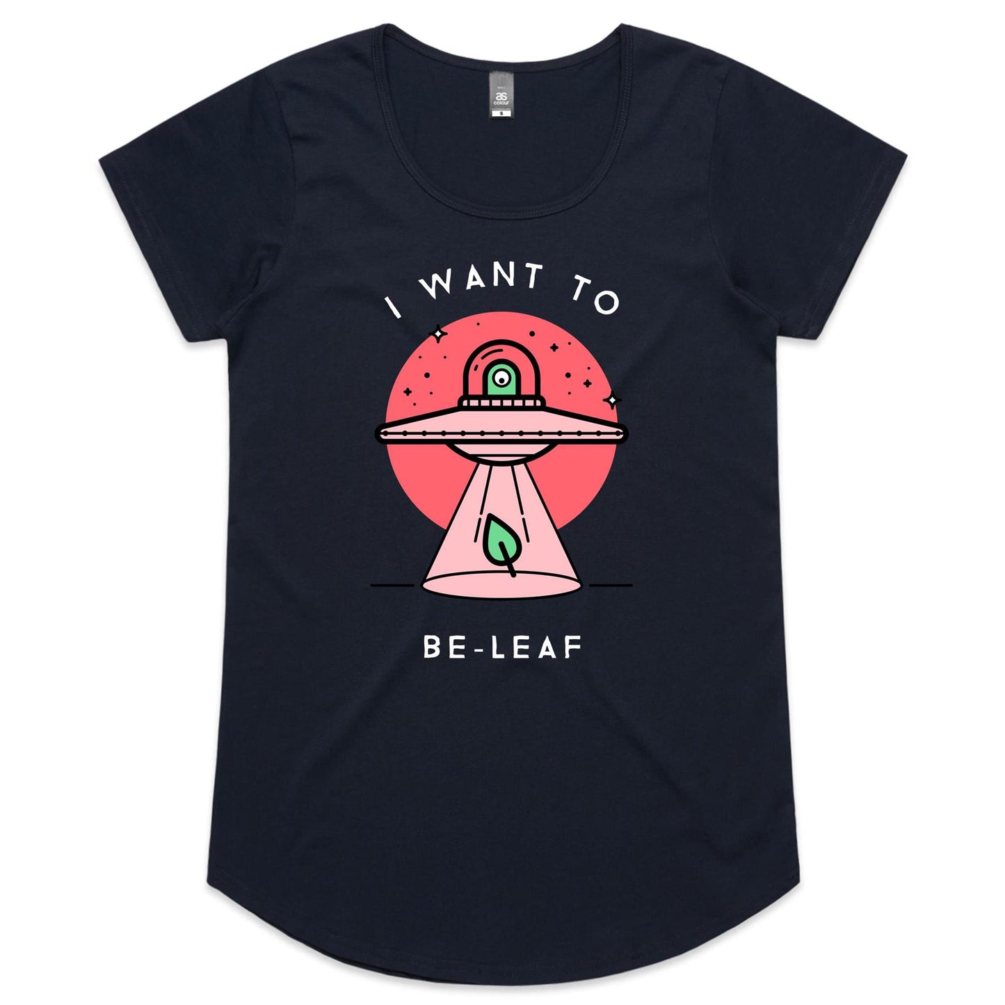 I Want To Be-Leaf, UFO - Womens Scoop Neck T-Shirt Navy Womens Scoop Neck T-shirt Sci Fi