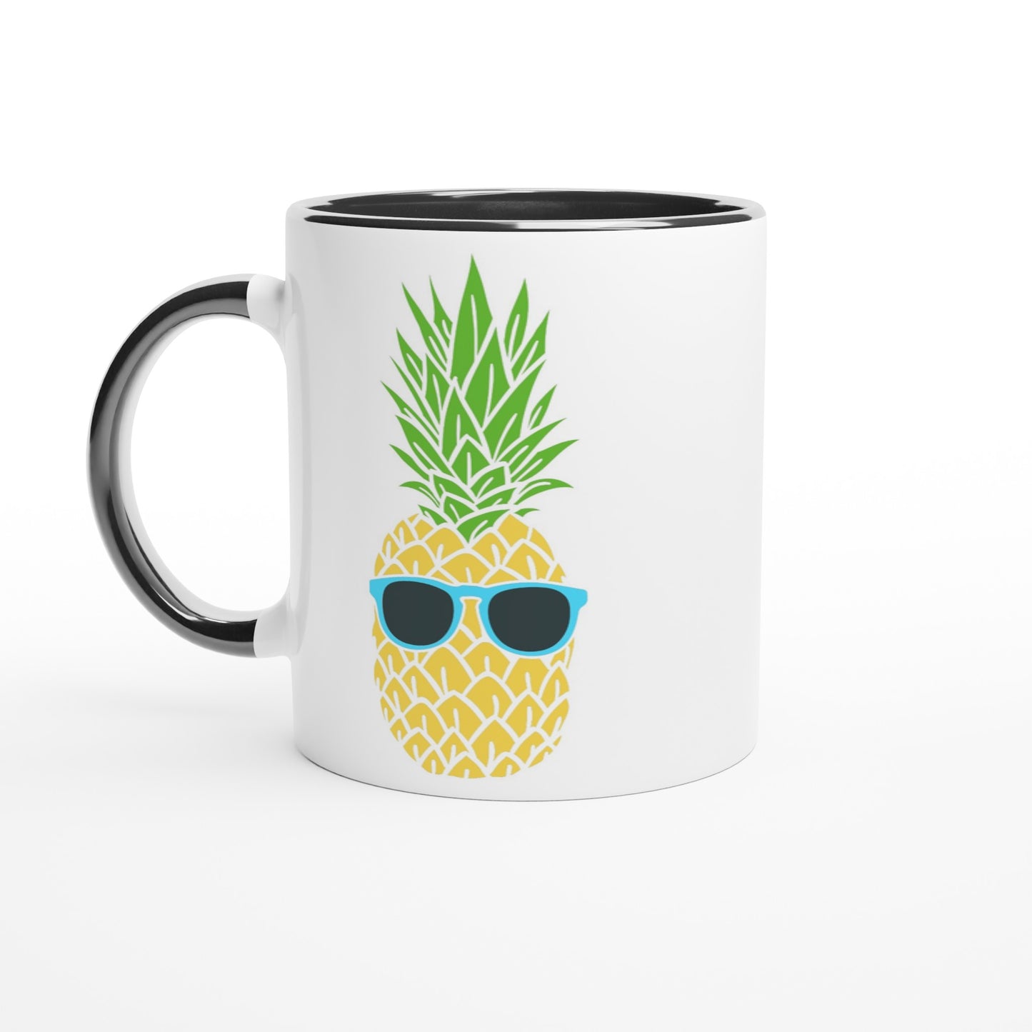 Pineapple With Sunglasses - White 11oz Ceramic Mug with Colour Inside Ceramic Black Colour 11oz Mug Food Funny Globally Fulfilled