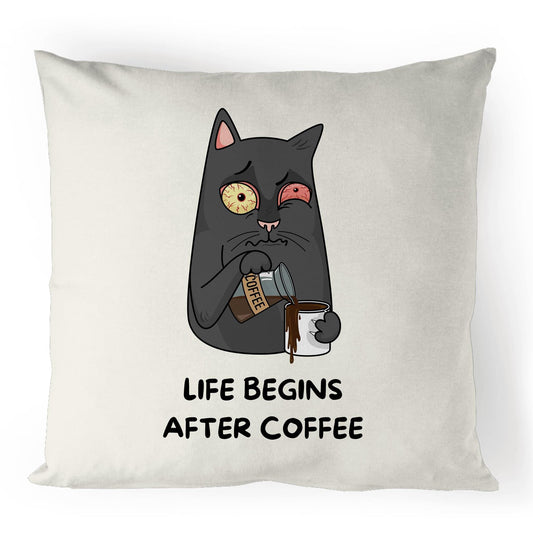 Cat, Life Begins After Coffee - 100% Linen Cushion Cover Default Title Linen Cushion Cover animal Coffee