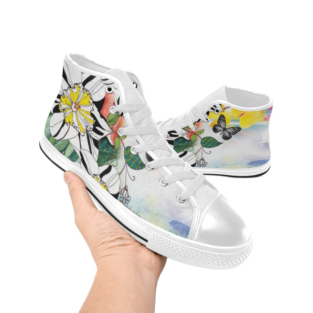 Floral Butterfly - Women's High Top Canvas Shoes