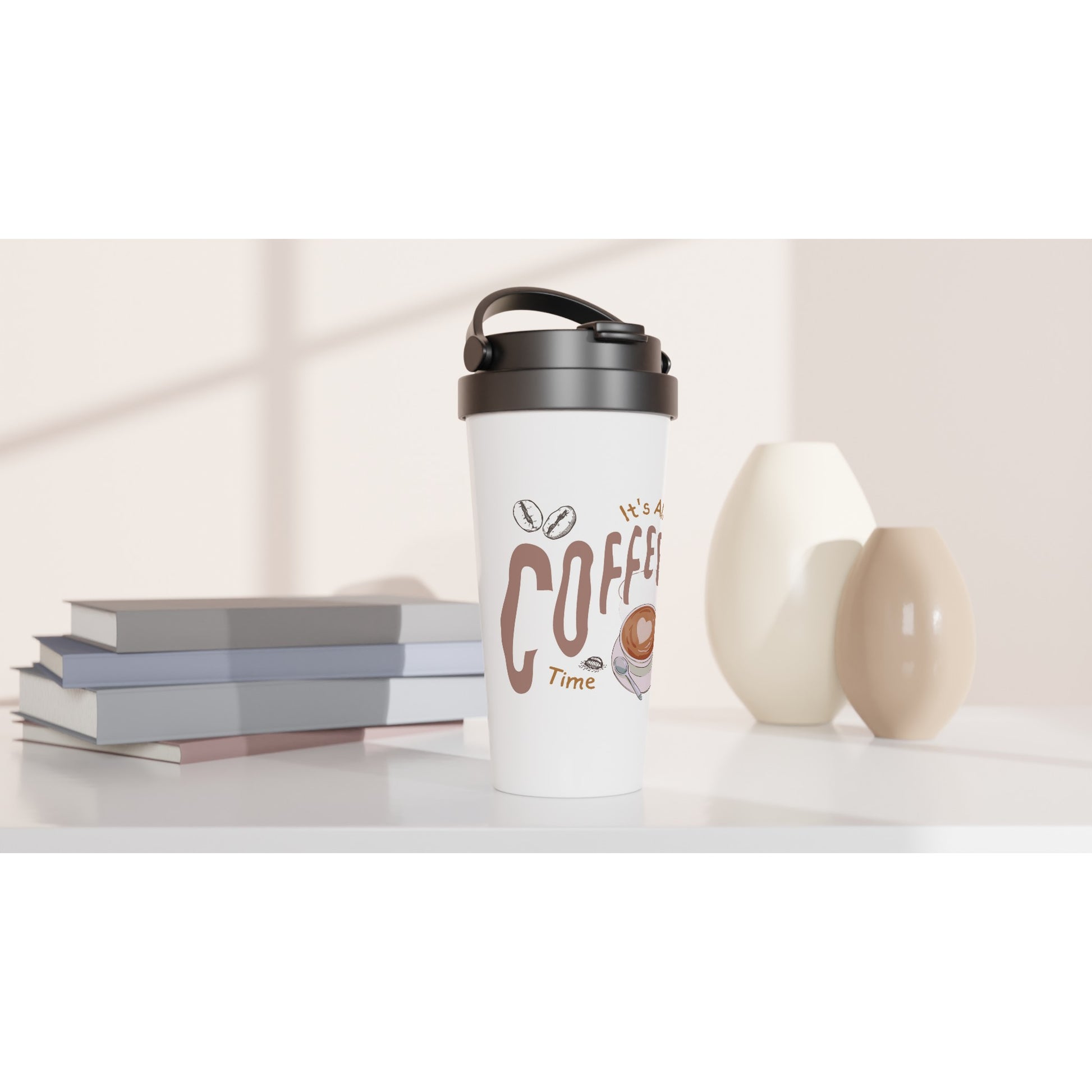 It's Always Coffee Time - White 15oz Stainless Steel Travel Mug Travel Mug Coffee