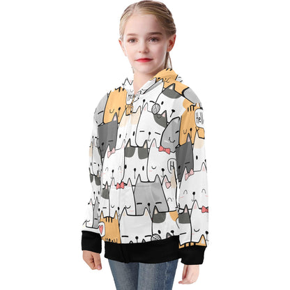 Cat Hello - Senior Girls Zip Up Hoodie