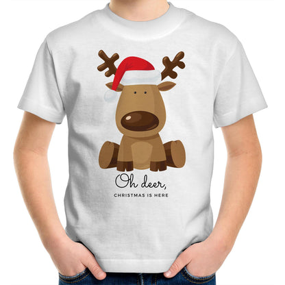 Oh Deer Christmas Is Here, Reindeer - Kids Youth T-Shirt