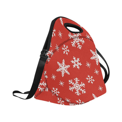 Red Snowflakes, Christmas - Neoprene Lunch Bag/Large