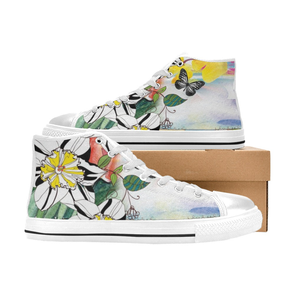 Floral Butterfly - Women's High Top Canvas Shoes