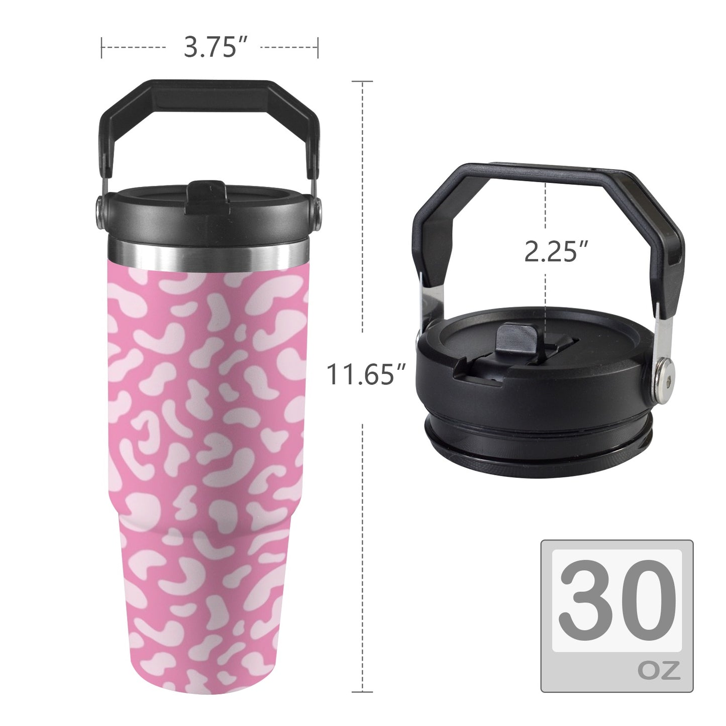 Pink Leopard - 30oz Tumbler with Top Handle