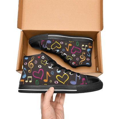 Music Notes - Women's High Top Canvas Shoes