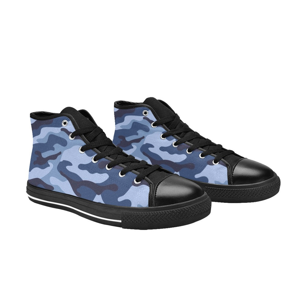 Blue Camouflage - Men's High Top Canvas Shoes