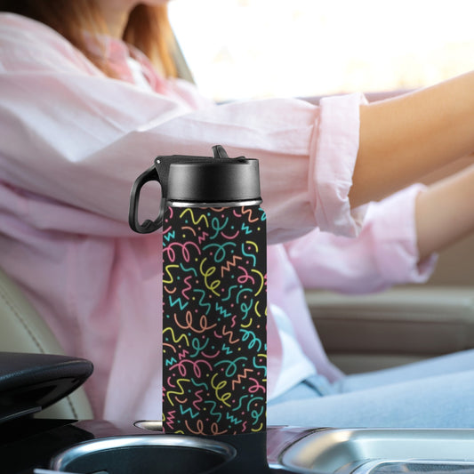 Squiggle Time - Insulated Water Bottle with Straw Lid (18oz) Insulated Water Bottle with Swing Handle