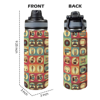 Retro Life - Insulated Water Bottle with Dual-Use Lid (18oz)