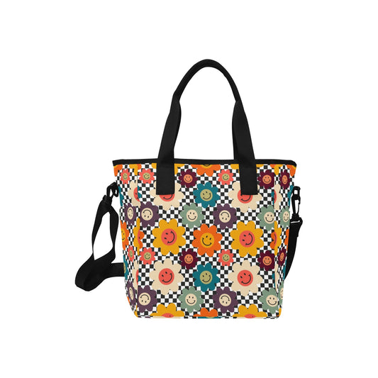 Happy Retro Flowers - Tote Bag with Shoulder Strap