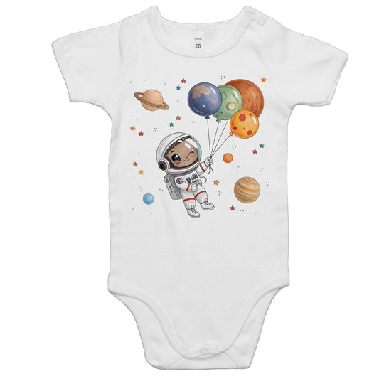 Balloon Planets Astronaut - Baby Bodysuit White Baby Bodysuit Printed In Australia Space