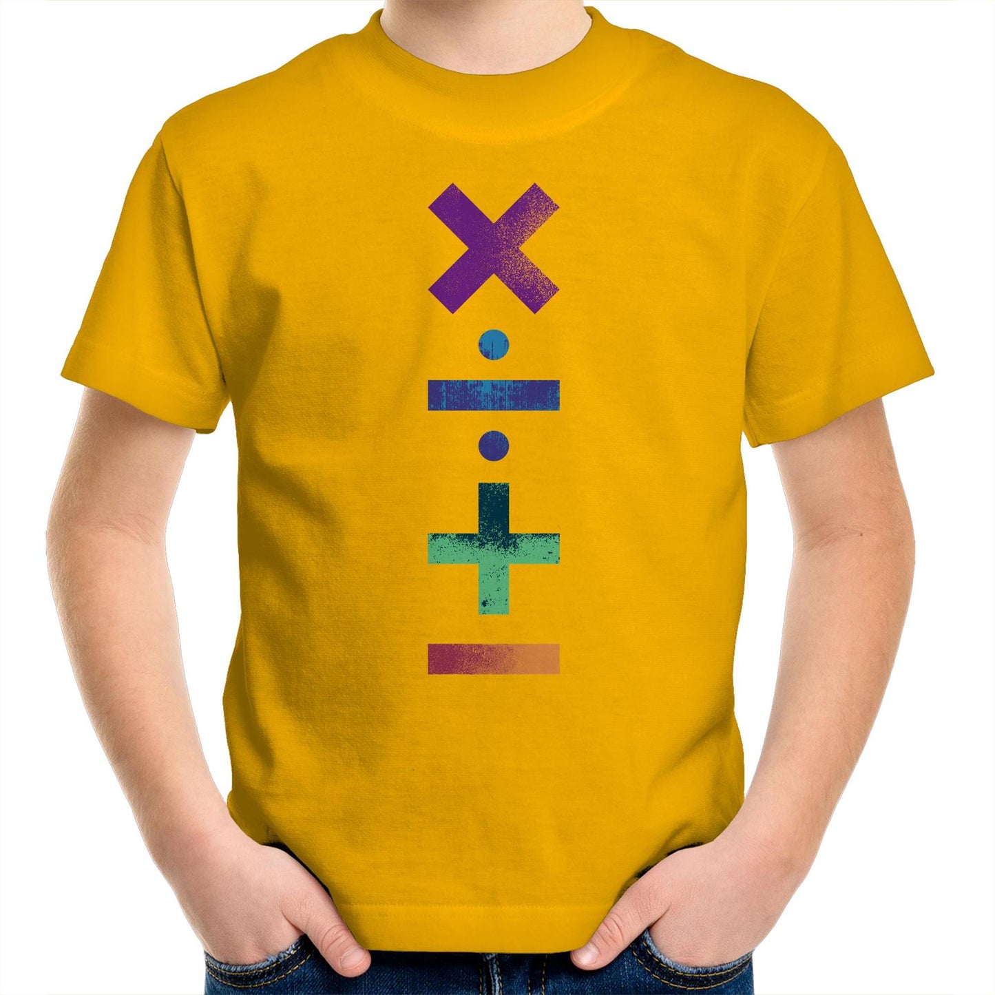 Maths Symbols - Kids Youth T-Shirt Gold Kids Youth T-shirt Maths Printed In Australia