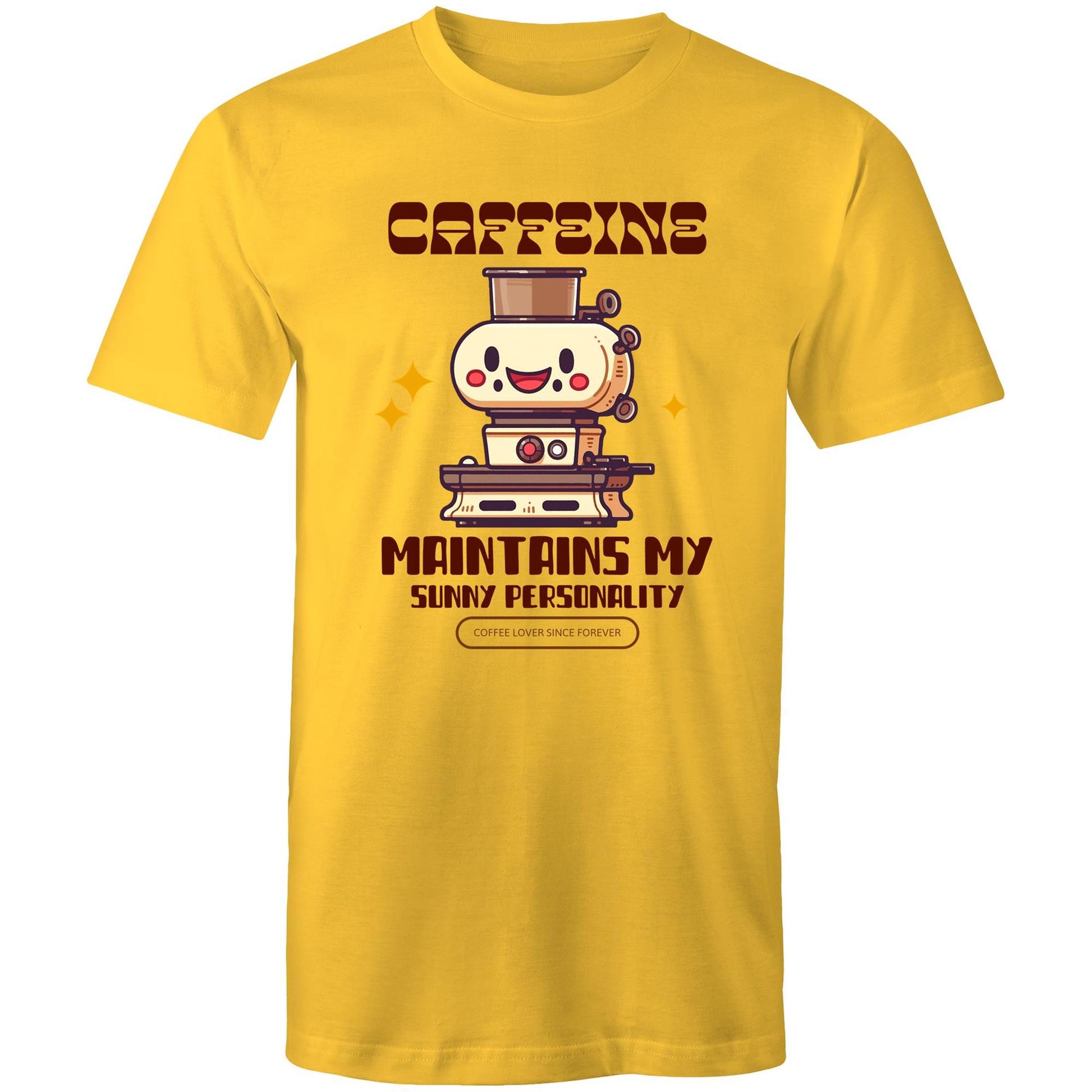 Caffeine Maintains My Sunny Personality - Mens T-Shirt Yellow Mens T-shirt Coffee