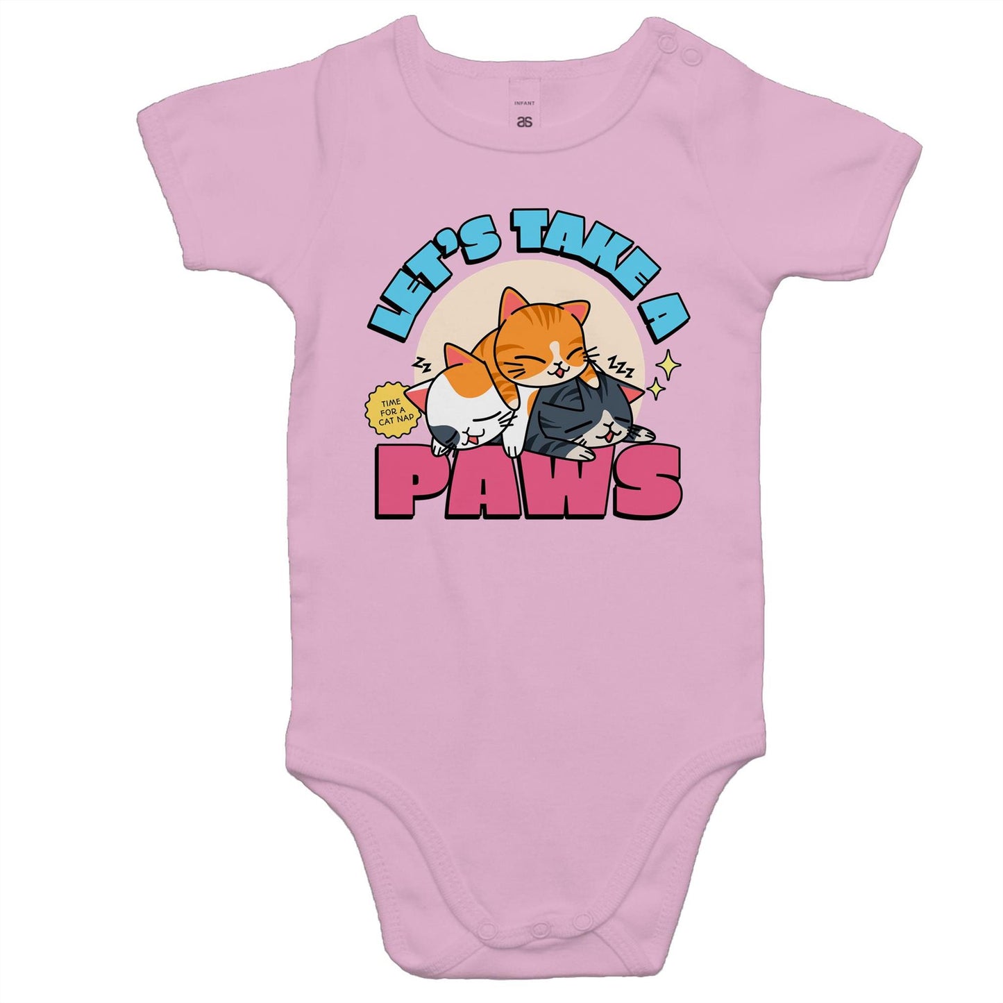 Let's Take A Paws, Time For A Cat Nap - Baby Bodysuit Pink Baby Bodysuit animal