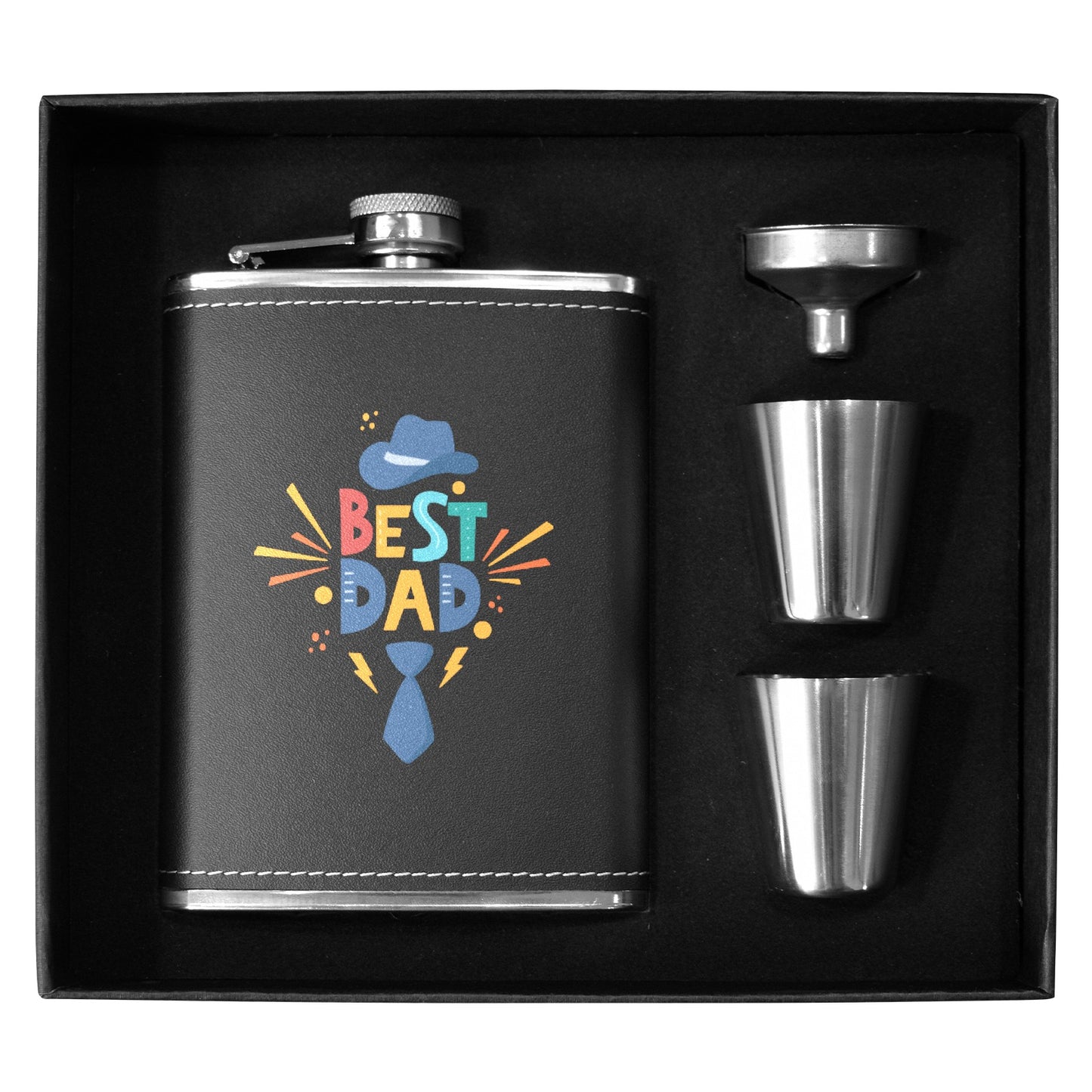 Best Dad - 8oz Black Leather Hip Flask 8oz Black Leather Hip Flask Printed Offshore