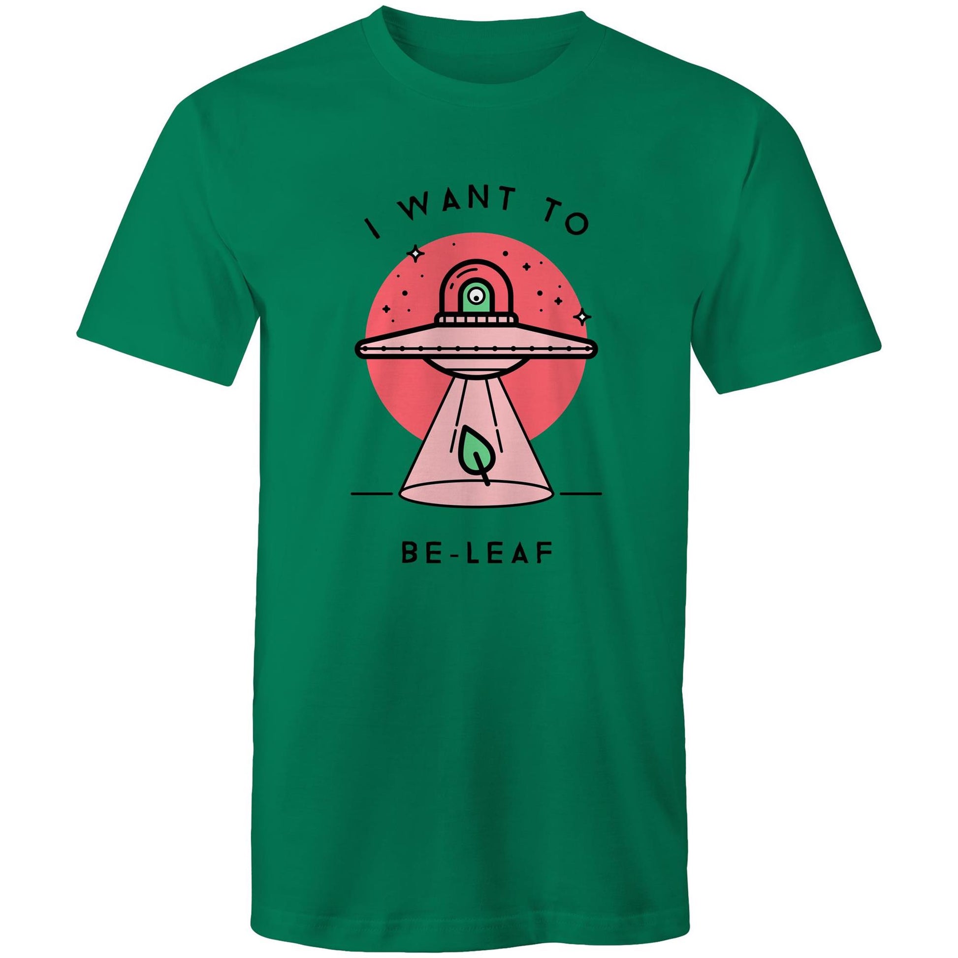 I Want To Be-Leaf, UFO - Mens T-Shirt Kelly Green Mens T-shirt Sci Fi