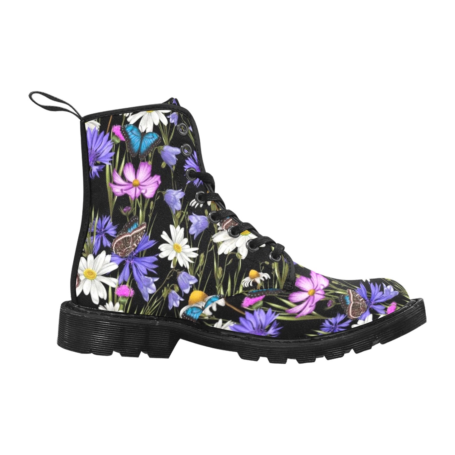 Butterfly Flowers - Martin Boots for Women (Black)