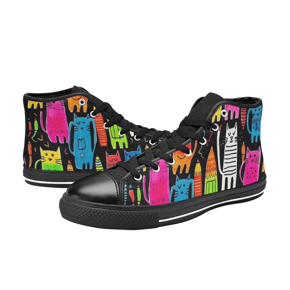 Colourful Cats - Kids High Top Canvas Shoes Kids High Top Canvas Shoes animal Printed Offshore