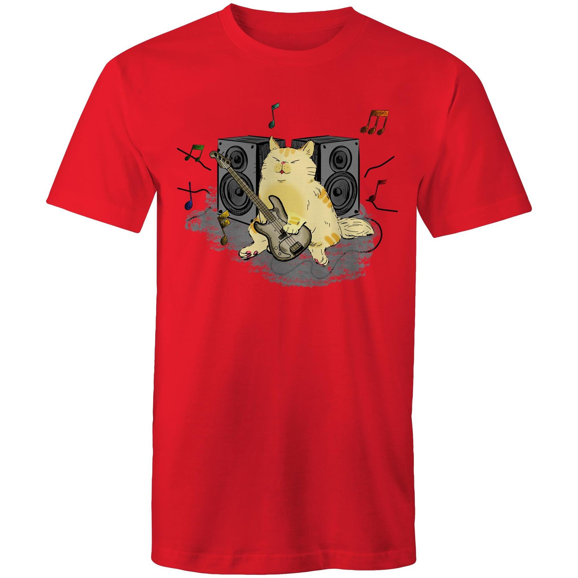 Cat Bass Player - Mens T-Shirt Red Mens T-shirt animal Music