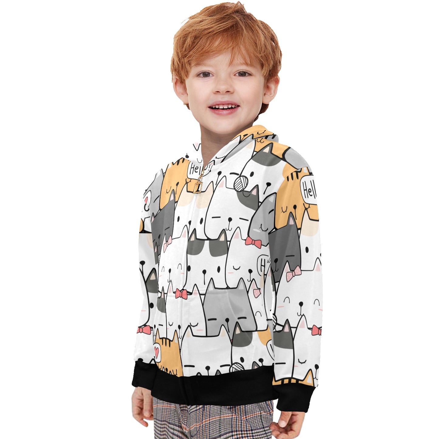 Cat Hello - Junior Boys Zip Up Hoodie