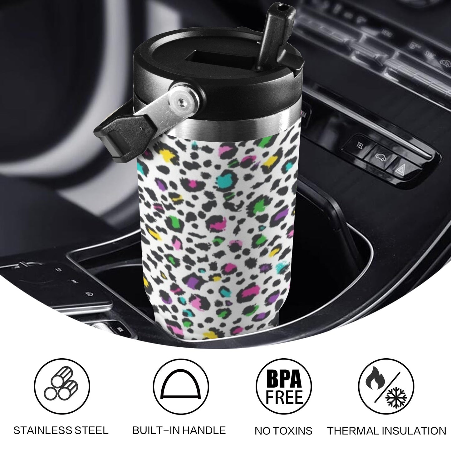 Animal Print In Colour - 30oz Tumbler with Top Handle