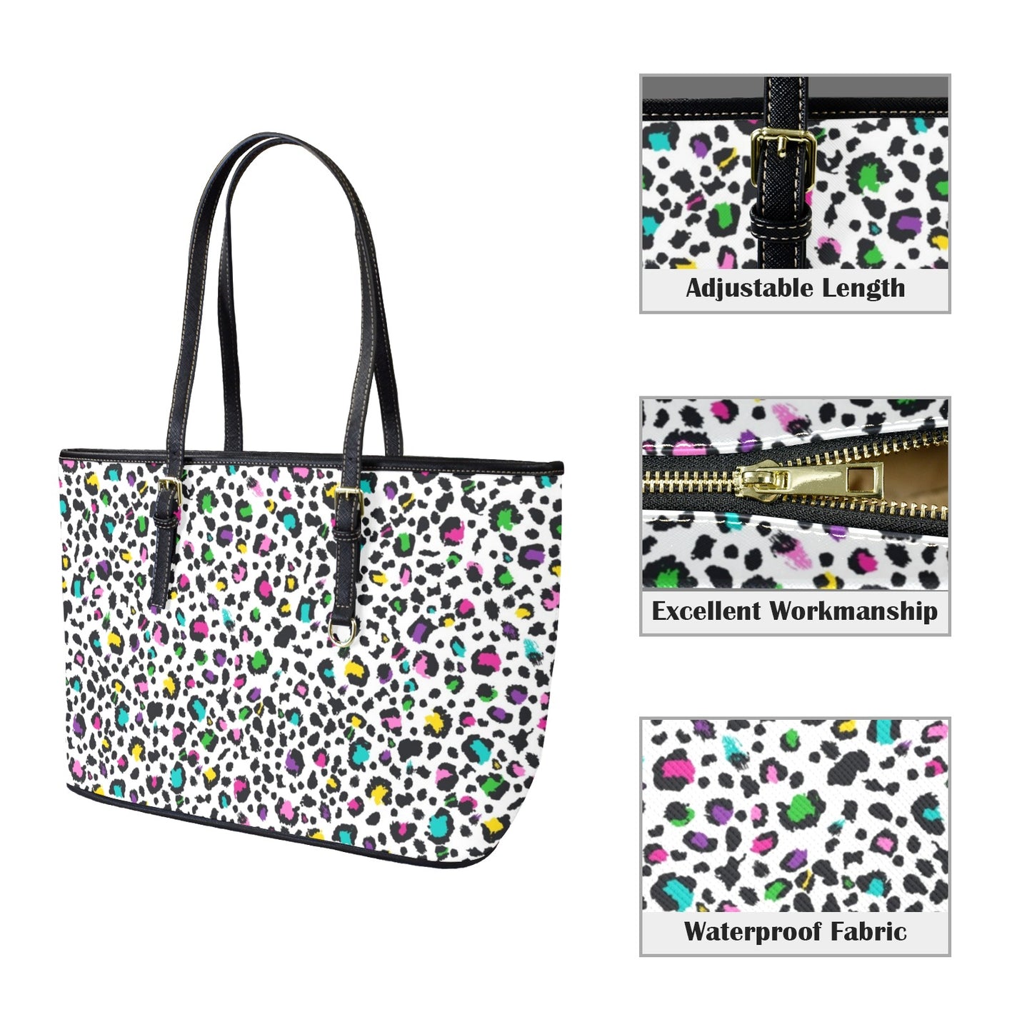 Animal Print In Colour - Leather Tote Bag-Large