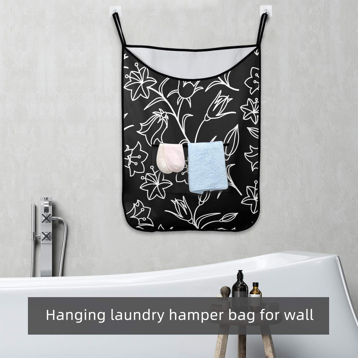 Black And White Floral - Hanging Laundry Bag