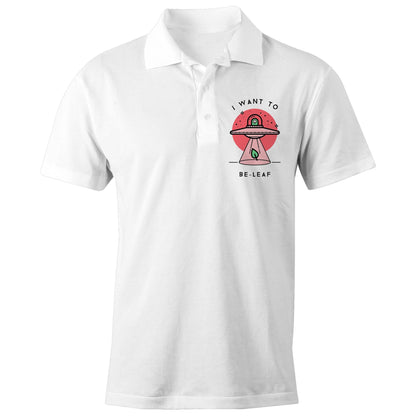 UFO, I Want To Be-Leaf - Chad S/S Polo Shirt, Printed White Polo Shirt Sci Fi