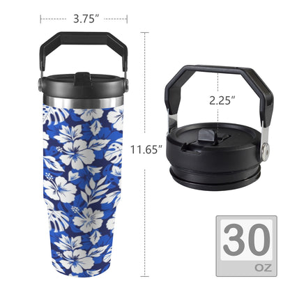 Blue Hawaiian Floral - 30oz Tumbler with Top Handle