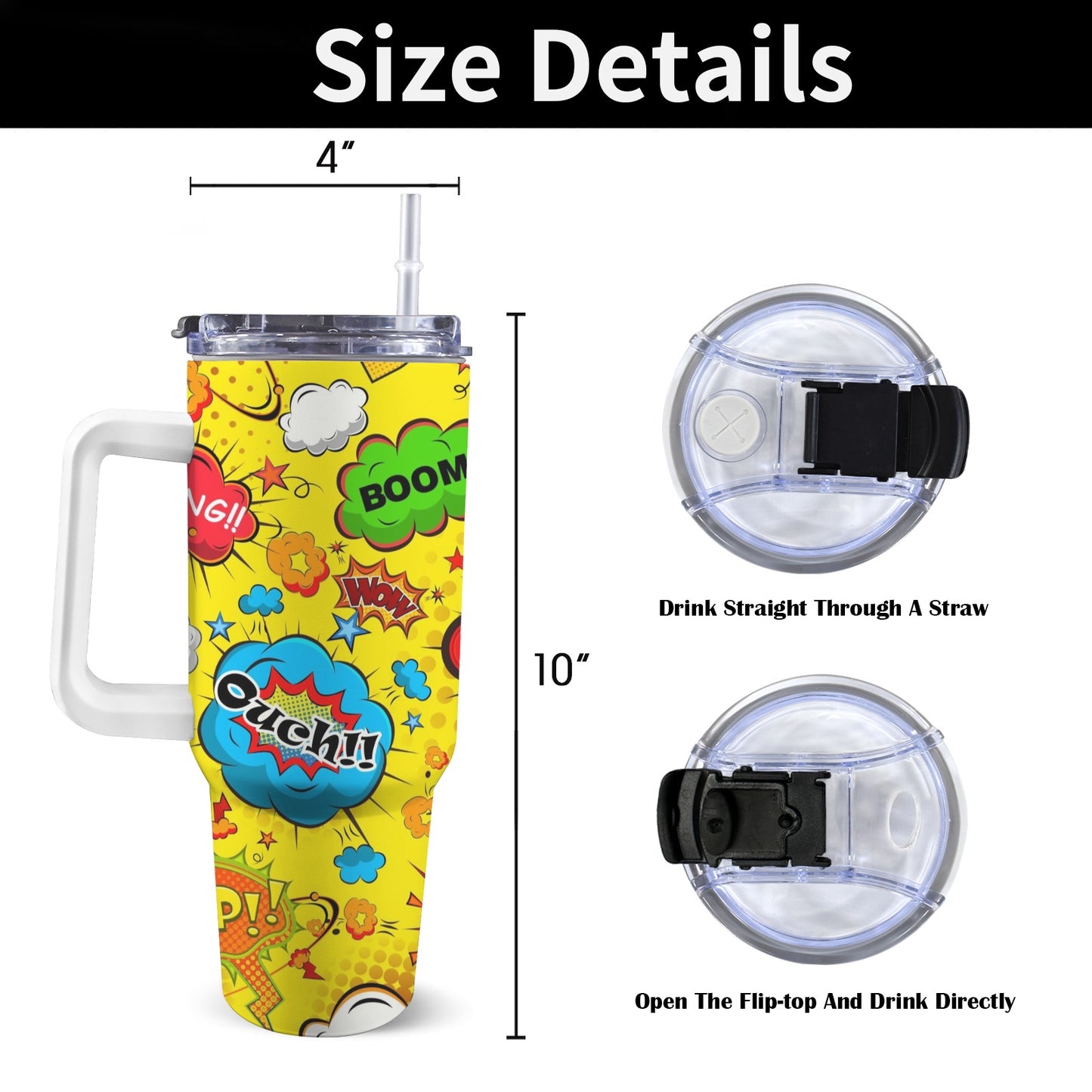 Comic Book Yellow - 40oz Tumbler with White Handle