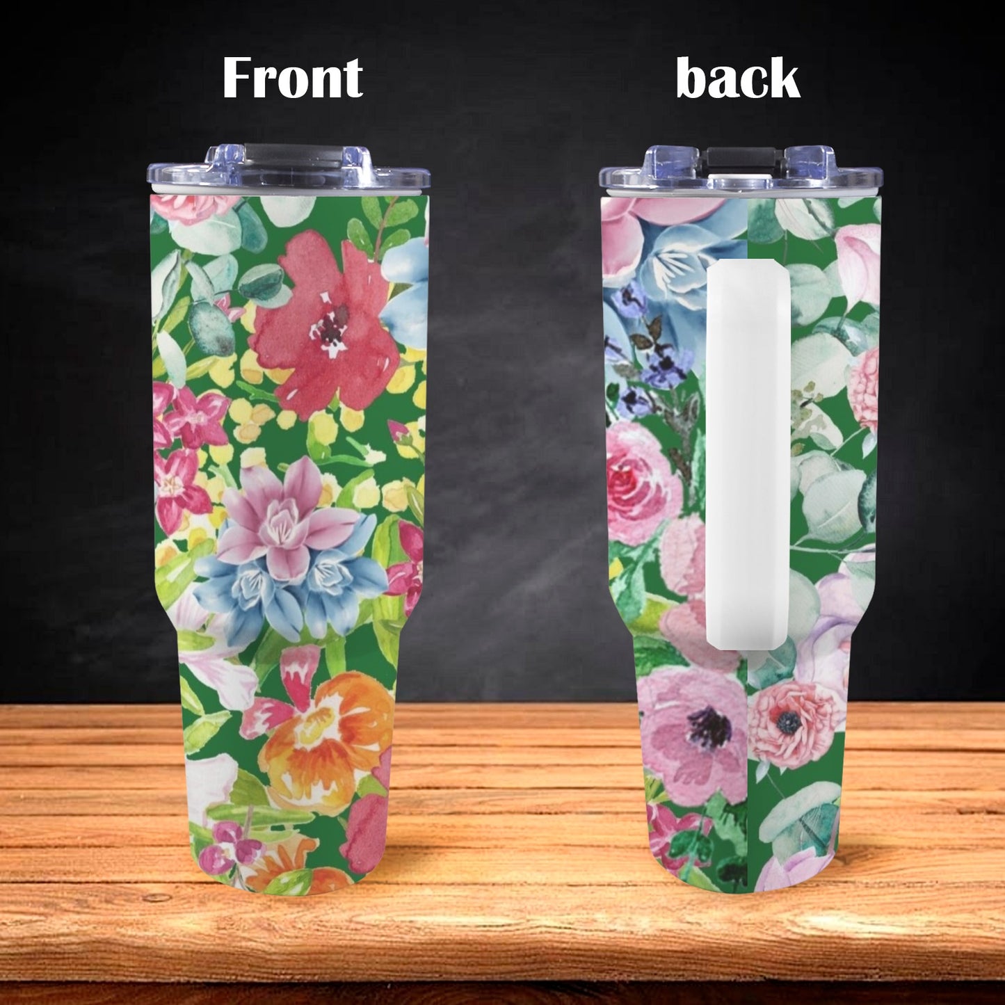 Bright Floral - 40oz Tumbler with White Handle