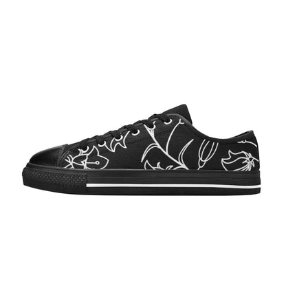 Black And White Floral - Women's Classic Canvas Shoes