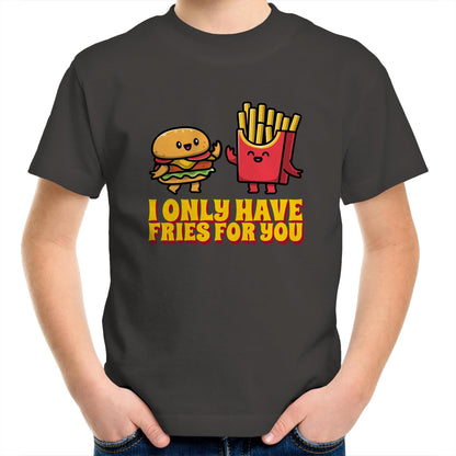 I Only Have Fries For You, Burger And Fries - Kids Youth T-Shirt Charcoal Kids Youth T-shirt