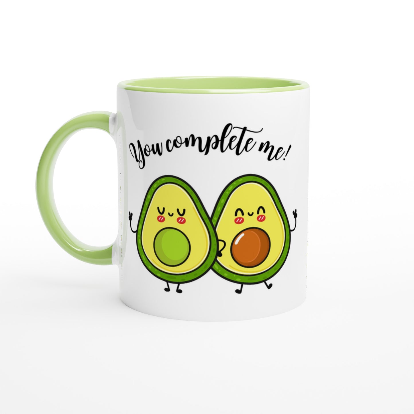 Avocado, You Complete Me - White 11oz Ceramic Mug with Colour Inside Ceramic Green Colour 11oz Mug food Globally Fulfilled Love