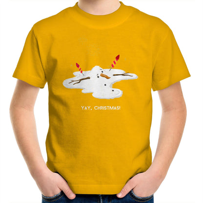 Melting Snowman, Yay Christmas - Kids Youth T-Shirt