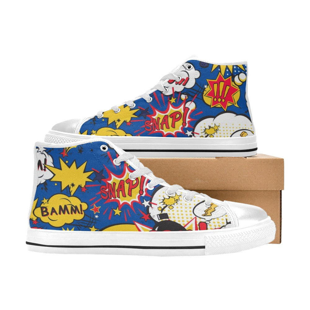 Blue Comic Book - Men's High Top Canvas Shoes