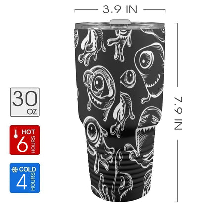 Monsters In Black And White - 30oz Insulated Stainless Steel Mobile Tumbler