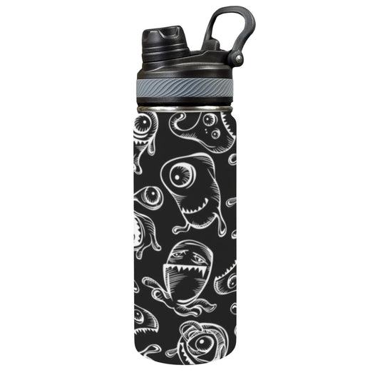 Monsters In Black And White - Insulated Water Bottle with Dual-Use Lid (18oz)