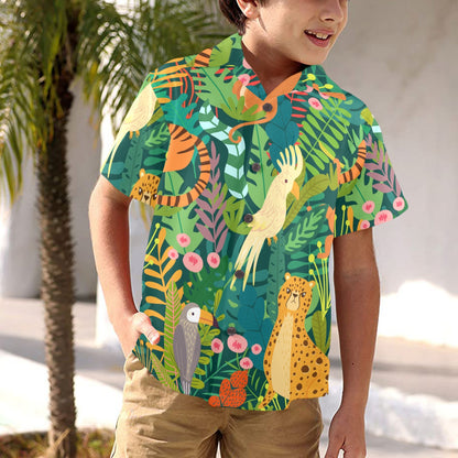 Tropical Jungle Animals - Junior Boys Hawaiian Shirt