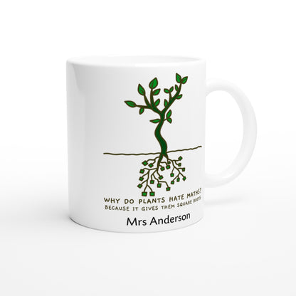 Personalise - Square Roots - White 11oz Ceramic Mug Personalised Mug customise Globally Fulfilled Maths personalise Plants Science